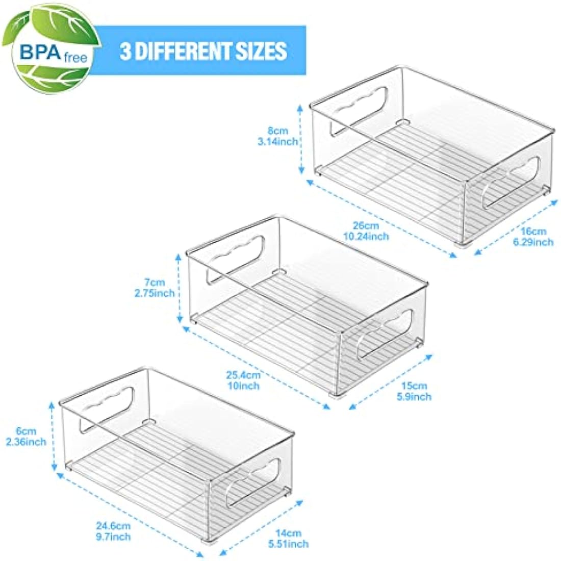 Changshengda Fridge Storage Organisers - 9 Pack (3 Size) Organisers for Pantry, Freezer, Cabinet, Drawer