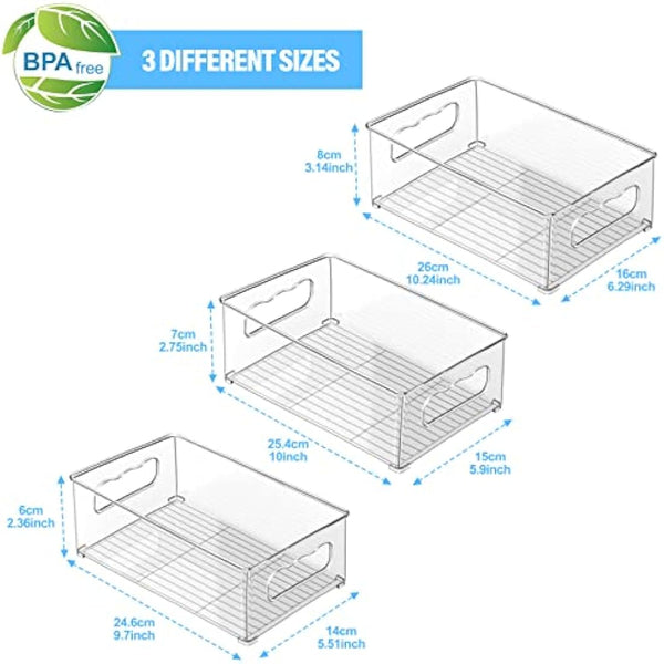 Changshengda Fridge Storage Organisers - 9 Pack (3 Size) Organisers for Pantry, Freezer, Cabinet, Drawer