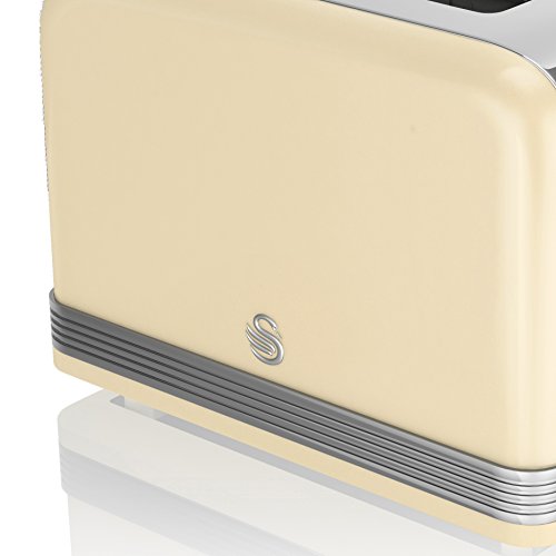 Swan ST19020GRN Retro 4-Slice Toaster with Defost/Reheat/Cancel Functions, Cord Storage, 1600W, Retro Grey