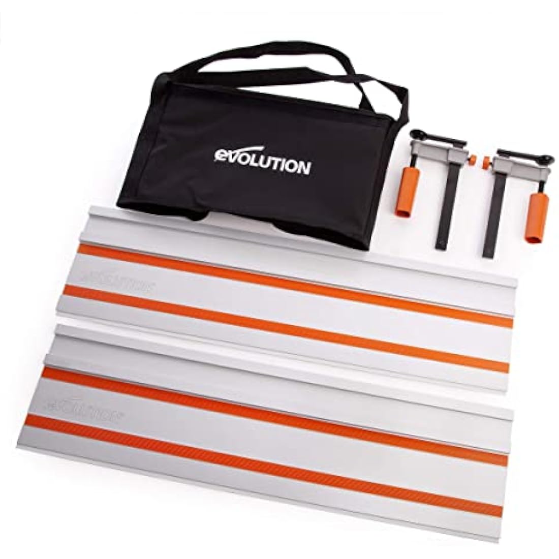 Evolution Power Tools ST1400 Circular Saw Guide Rail/Track Fits Makita, Bosch, Festool, (Clamps and Carry Bag Included), 2-Piece Track (700mm x 2) 1400 mm