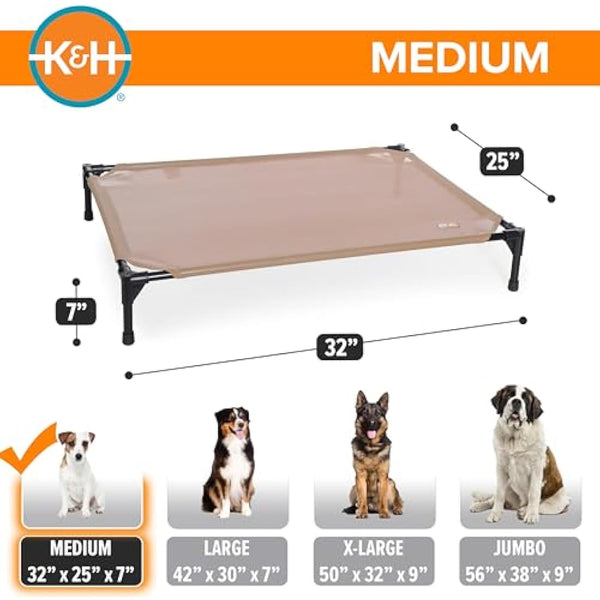 K&H Pet Products Original Pet Cot Elevated Pet Bed All Season Tan Mesh Medium 25 X 32 X 7 Inches