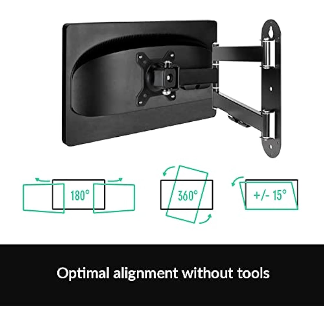 ARCTIC W1C - Wall Mount with Retractable Folding Arm, Wall Space-Saving Attachment, up to 43"; 49" Ultrawide, up to 18 kg (39.6 lbs), Cable Managment, Simple Installation - Black