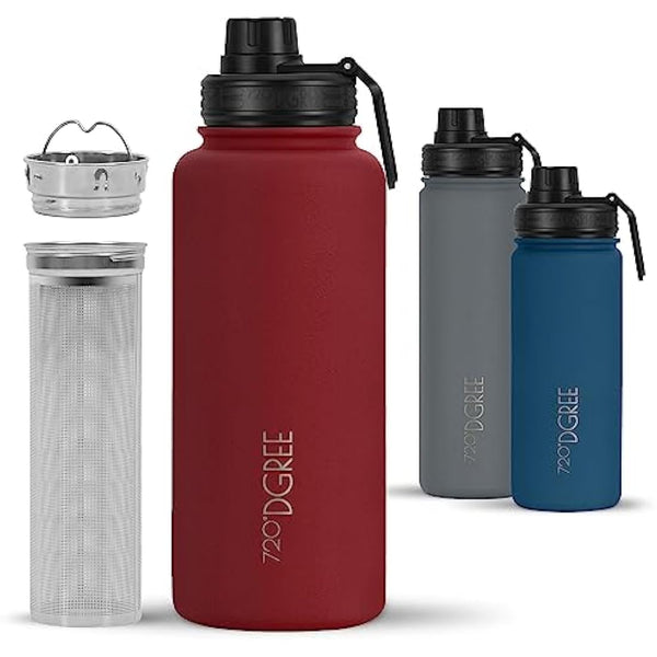 720°DGREE Vaccum Insulated Water Bottle + Infuser “noLimit“ - 950ml - Leakproof, BPA-Free, Thermo Stainless Steel Flask - Carbonated Drinks, Sports, School, Travel, Hiking, Outdoor +Sports-Cap