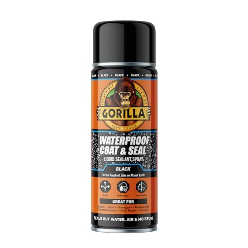 Gorilla Waterproof Black Coat & Seal Spray, 450ml – Flexible, Weatherproof Liquid Sealant | Seals out Water, Air & Moisture | For Roof Tiles, Brick, Wood, Metal, Concrete, Stone, Rubber, Plastics*