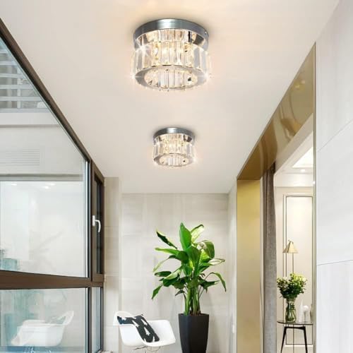 diisunbihuo Mini Crystal Chandelier Big Crystal Ceiling Lamp Round LED Pendant Light for Hallway Stairecase (Dimmable)