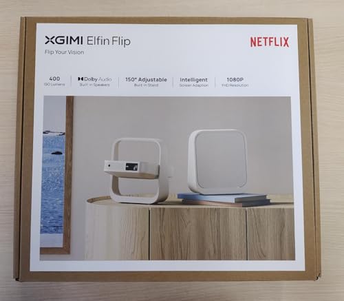 XGIMI Elfin Flip 1080P Projector, Licensed Netflix, Build-in Adjustable Stand, Lightweight and Compact Design, 400 ISO Lumens, Screen Adaption, 2 x 3W Speakers, WiFi, Bluetooth, Screen Mirroring