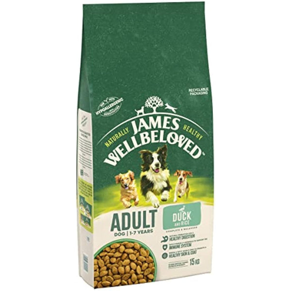 James Wellbeloved Adult Duck & Rice 15 kg Bag, Hypoallergenic Dry Dog Food