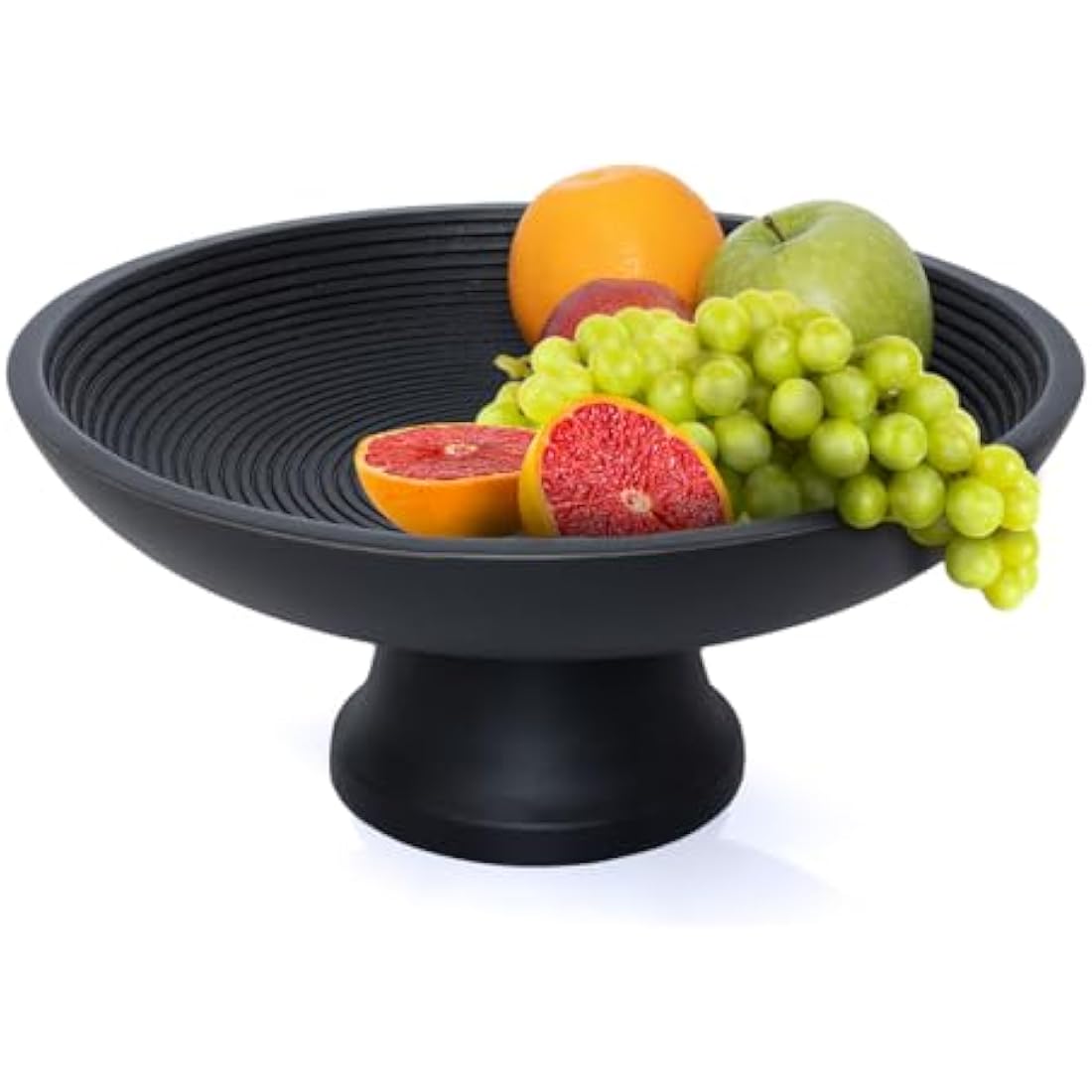 Folkulture Fruit Bowl or Fruit Basket for Table Décor, Decorative Bowl or Wooden Fruit Bowl for Groceries, 30cm Black Fruit Bowls for Kitchen, Mango Wood (Black Ribbed)