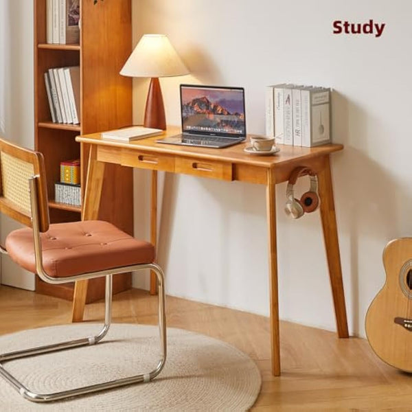 Aibiju Wood Writing Desk with Drawer and Hanging Rod, Small Computer Desk Table, 39x20x30inch Work Desk, Study Desk, Small Wooden Dining Table Cherry Wood Color YD-WD01N