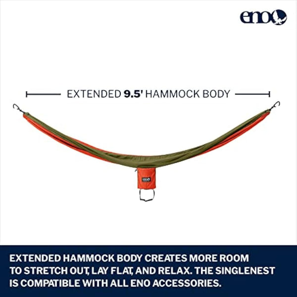 ENO, Eagles Nest Outfitters SingleNest Lightweight Camping Hammock, Orange/Olive