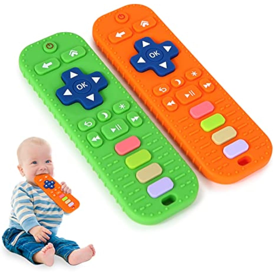 Hooku 2 Pack Remote Teether for Baby, Silicone Teethers for Babies 6-12 Months, Baby Teething Toys for Babies 0-6 Months, Sensory Toys for Babies, Toddler Infant Newborn Toys