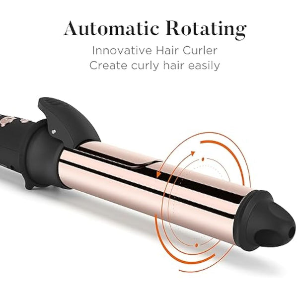 360° Rotating Automatic Hair Curler, PARWIN PRO BEAUTY 25MM Hair Curling Wand, Nano Titanium Coating Curling Tongs, Rotating Curling Iron with LCD Display, Dual Voltag, 120-210℃