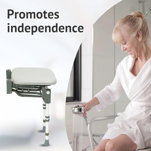 Homecraft Padded Shower Stool – Adjustable Height Water Seat, Ergonomic Folding Shower Chair for Adults, Non Slip Bathroom Stool, Plastic Perching Stool for Elderly, Compact Bathroom Stool