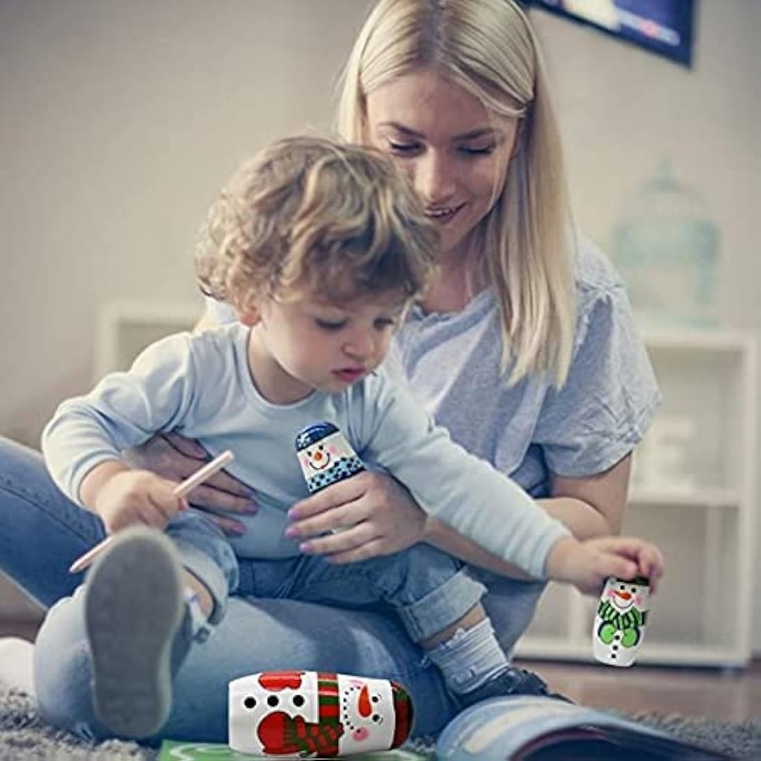 HYCLES Nesting Dolls for Kids for Kids Xmas Gifts Matryoshka for Boys Girls Wooden Toys Snowman