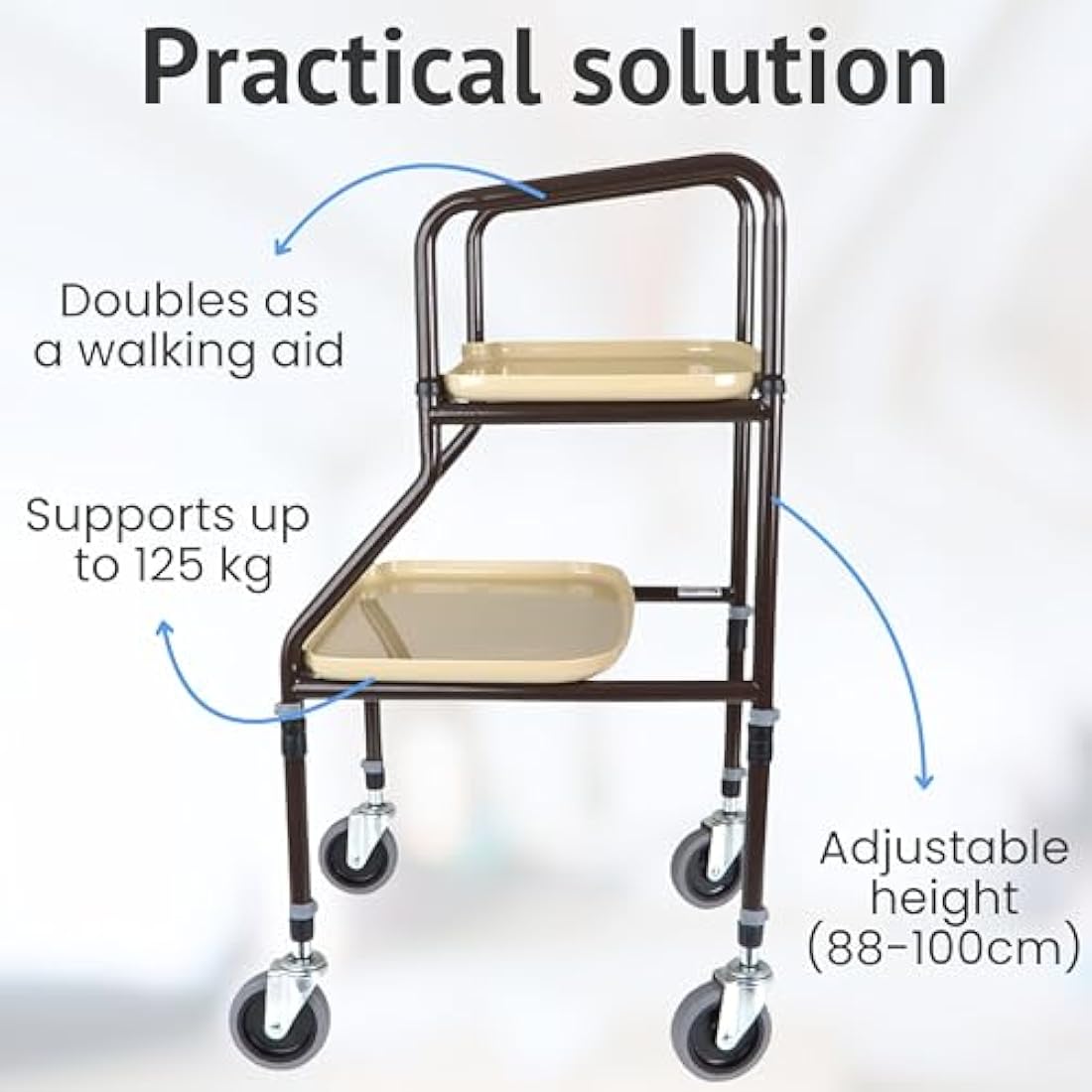 HOMECRAFT Shelf Mobility Trolley – Height Adjustable Trolley, Walking Aid with Wheels – Mobility Walker for Elderly – Walking Frame for Storage – Zimmer Frame – Mobility Aids for Everyday Use