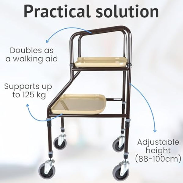 HOMECRAFT Shelf Mobility Trolley – Height Adjustable Trolley, Walking Aid with Wheels – Mobility Walker for Elderly – Walking Frame for Storage – Zimmer Frame – Mobility Aids for Everyday Use