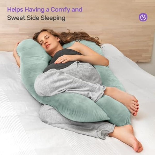 Nuliie Pregnancy Pillow for Sleeping, U Shaped Full Body Pillow Pregnancy Pillows, Maternity Pillow Support for Back, Hips, Legs for Pregnant Women, With Washable Velvet Cover (Green)