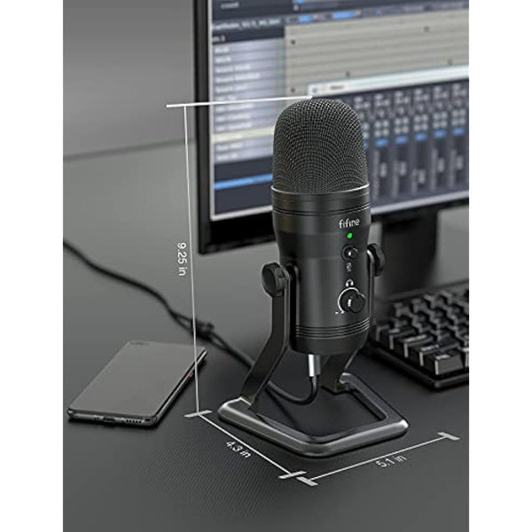 FIFINE Podcast Microphone Four Pickup Patterns USB Mic with Mute Button, Gain Knob& Monitoring Headphone Jack Computer Mic for Recording Instruments, YouTube, Gaming, Voice-Over,Vocal,Stream-K690