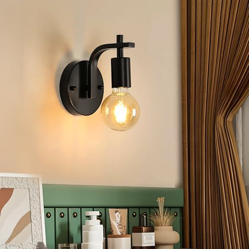 DELIPOP 4 Pack Industrial Wall Lights, Black Metal Wall Lamps, E27 Vintage Wall Sconce Lights, Wall Lighting Fixtures for Living Room, Bedroom, Kitchen, Hallway, Restaurant, Not Included Bulb