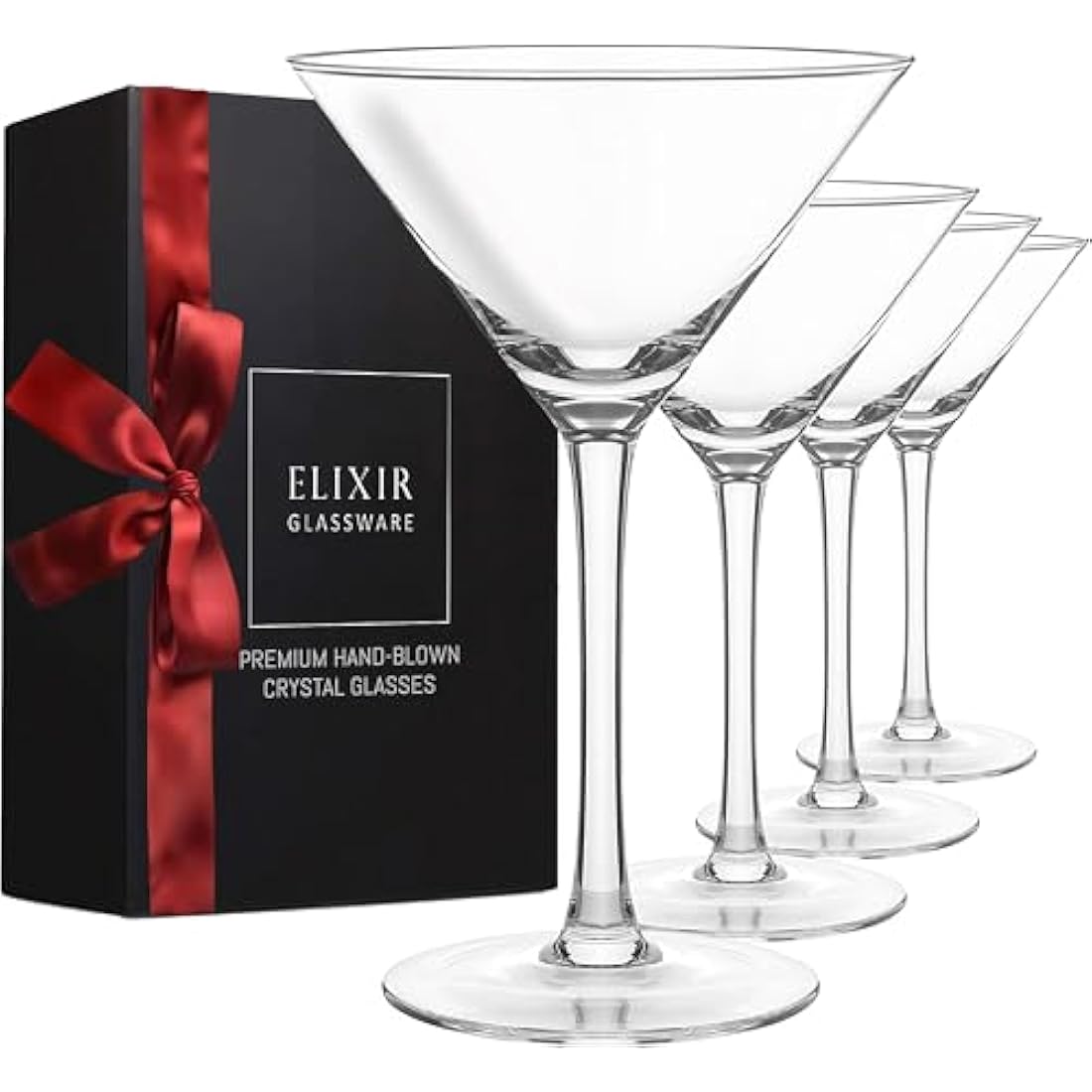 ELIXIR GLASSWARE Martini Glasses Set of 4 - Hand Blown Crystal Martini Glasses with Stem - Elegant Cocktail Glasses for Bar, Martini, Cosmopolitan, Manhattan, Gimlet, Pisco Sour 9oz, Clear