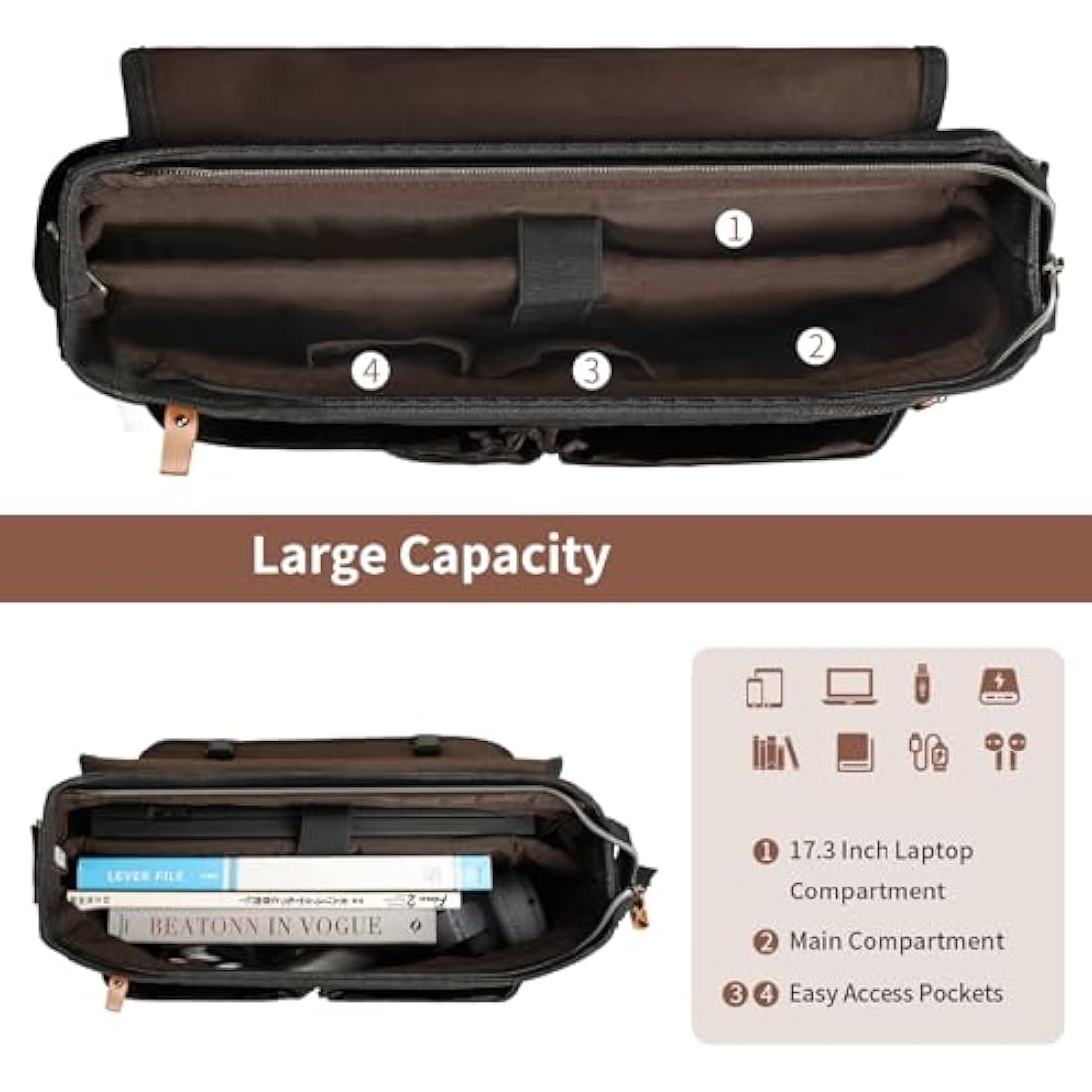 Estarer Laptop Satchel Messenger Bag 17.3 Inch Mens Large Teacher Shoulder Bag for Work Office School