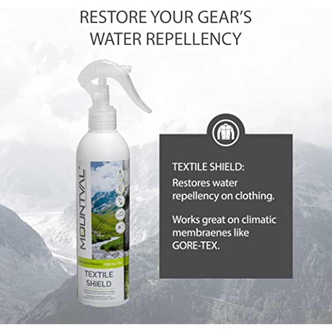 Mountval Textile Shield – Spray-On Waterproofing for Outdoor & Hiking Gear – Works with GORE-TEX®, Solvent-Free, Breathable, 300 ml/2pack300ml