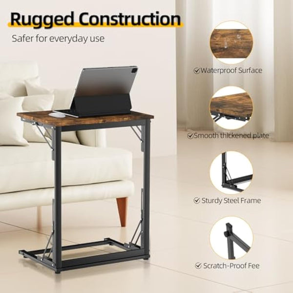 MOXYOY C-Shaped Side Table,Foldable Laptop Table,Sturdy Steel Frame Base Support,Easy to Assemble,Suitable for Living Room,Bedroom,Bathroom,Balcony
