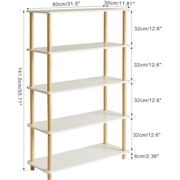 IBUYKE 5-Tier Wooden Open Bookcase - Modern Freestanding Bookshelf Storage Organizer,Multifunctional Display Stand for Bedroom, Living Room and Home Office, Storage Cabinet,White WBC005W