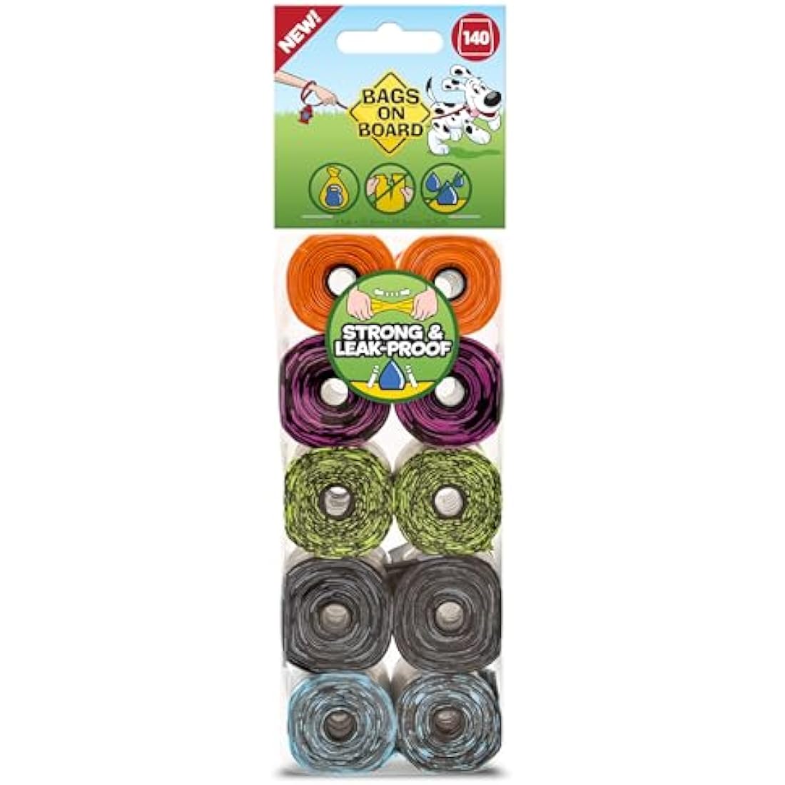 Bags On Board Dog Poo Bags | Strong, Leak Proof Dog Waste Bags | 140 Patterned Bags