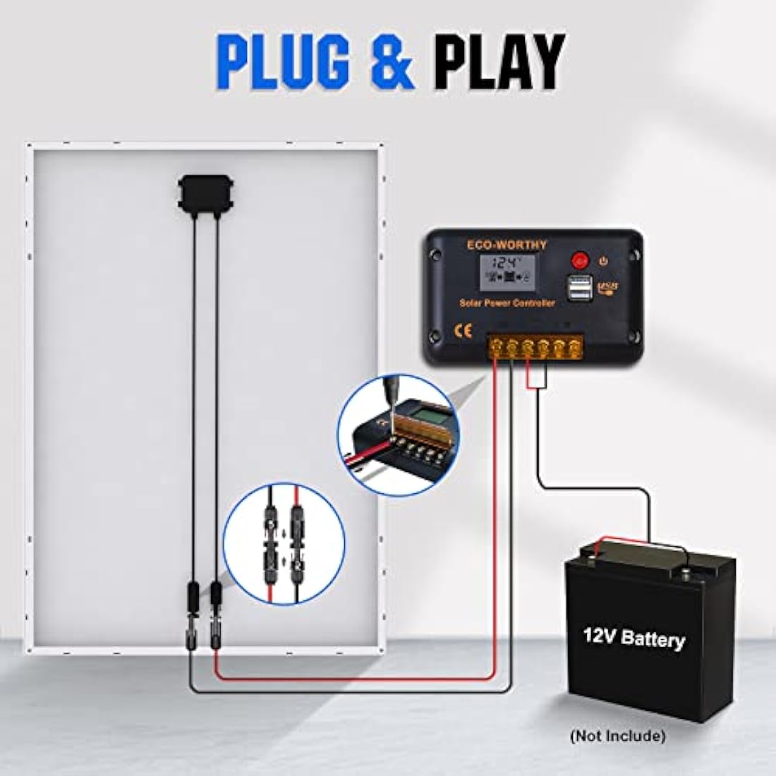ECO-WORTHY 120W 12V Solar Panel Kit 0.5kWh/Day Off-Grid Kit for RV Campervan Boat Camping:120W Mono Solar Panel + 30A PWM Solar Charge Controller + Z Brackets+ Solar Extension Cables
