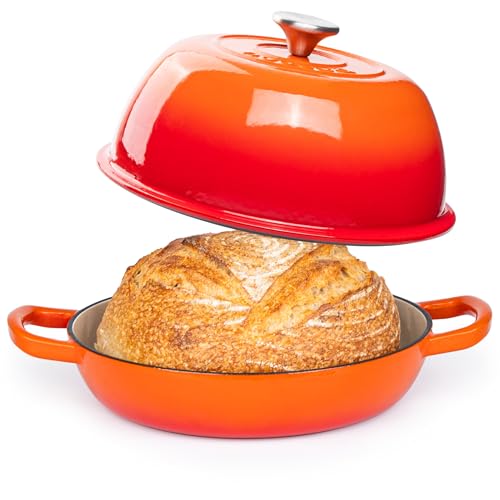 Enamelled Cast Iron Dutch Oven Pot  Dutch Oven For Sourdough Bread Baking  Cast Iron Bread Pot  Orange, 6 Quarts, 22cm  by Nuovva
