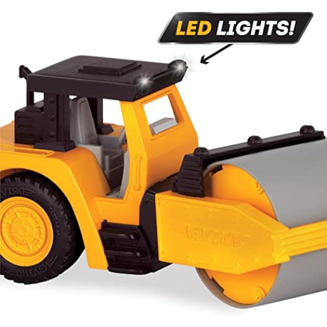 DRIVEN - Micro Steam Roller - Toy Truck with Heavy-Duty Roller, Light, and Sound - Yellow Trucks and Construction Toys for Kids Aged 3 +, Nylon/a