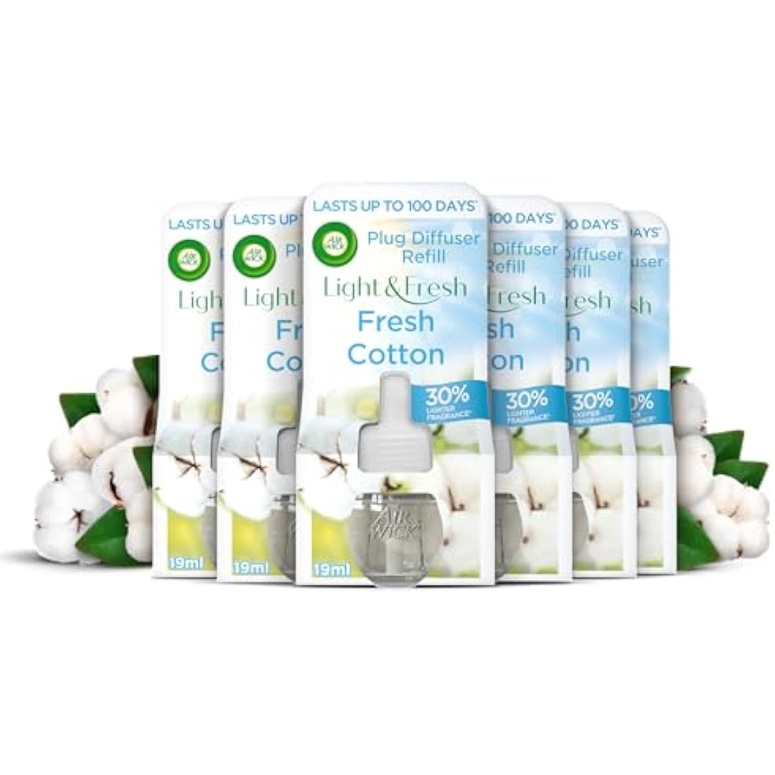 Air Wick Plug in Diffuser Refill, Fresh Cotton, Pack 6 x 19ml, Long Lasting Fragrance, Lasts up to 600 Days, Plug in Air freshener