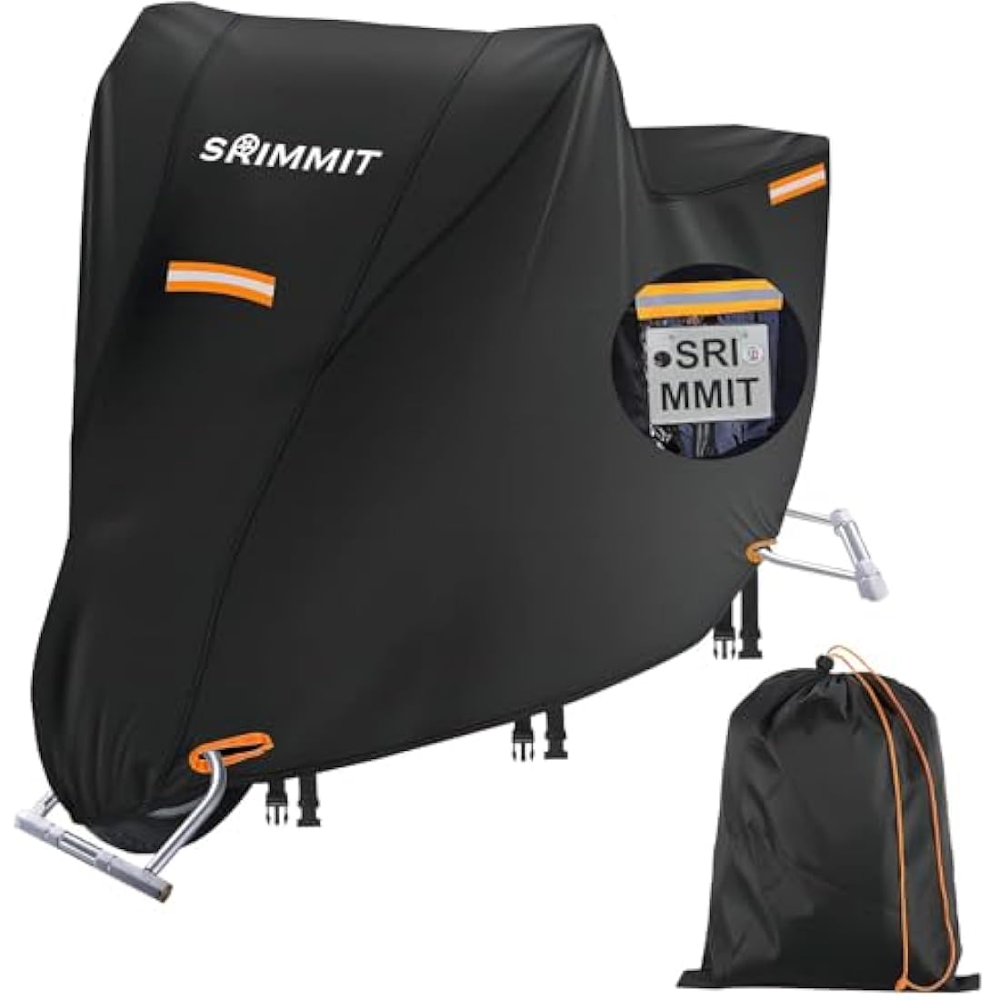 Motorcycle Cover Heavy Duty, 420D Universal Motorbike Covers, Sun,Waterproof Outdoor Protection,with License Plate Window, 4 Reflective Strips, Lock-Holes Storage Bag(L 86" x 37" x 43")