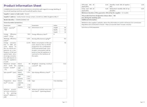 Hoover H-WASH 350 9kg Freestanding Washing Machine, 1400 RPM, A Rated, ECO-Power Inverter Motor, hOn App, 60 Programmes, Eco Doser, Power Care System, Graphite, 60x54x85 cm - H3WPS496TAMBR680