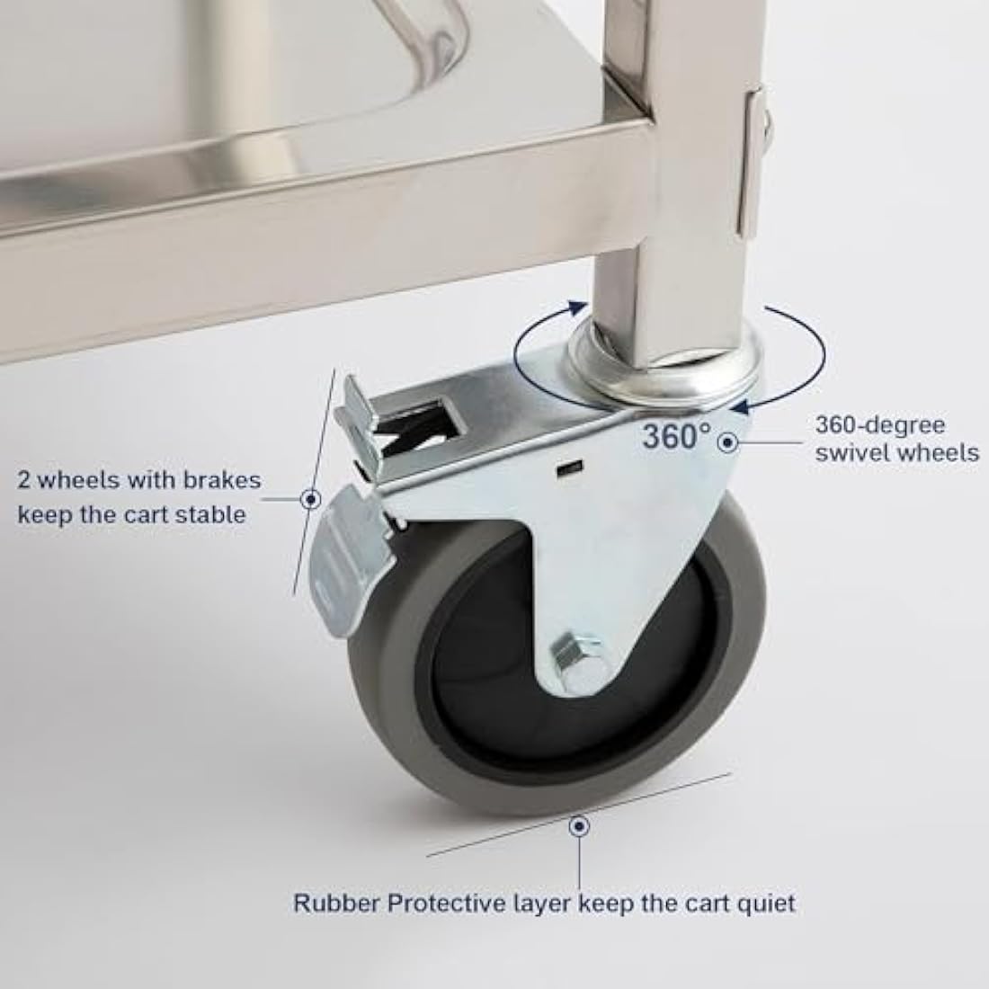 HLC 3 Tier Stainless Steel Serving Catering Trolley Wheels Utility Cart Kitchen Cart Serving Trolley with Locking Wheels for Kitchen Hotels - 750x400x835MM