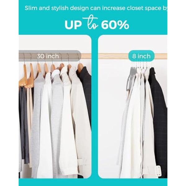 HOUSE DAY Velvet Hangers 60 Pack - Non-Slip Premium Hangers for Clothes, Felt heavy Duty Coathangers, Durable Suit Hanger for Space Saving, No Hanger Marks 360 Rotating (Light Grey)