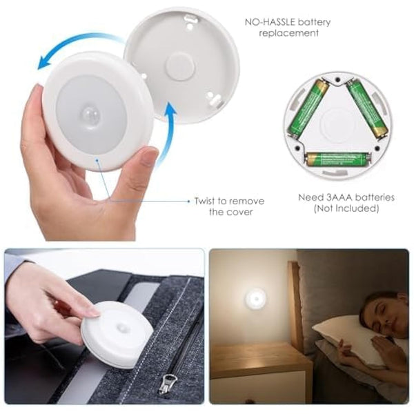 AMIR Motion Sensor Light, 3 Pack Stick-On Cabinet Night Light, Battery Powered Stair Lights with Adhesive Pads, Under Cabinet Lights for Wardrobe, Cupboard, Closet, Hallway, Kitchen, Stairs, White