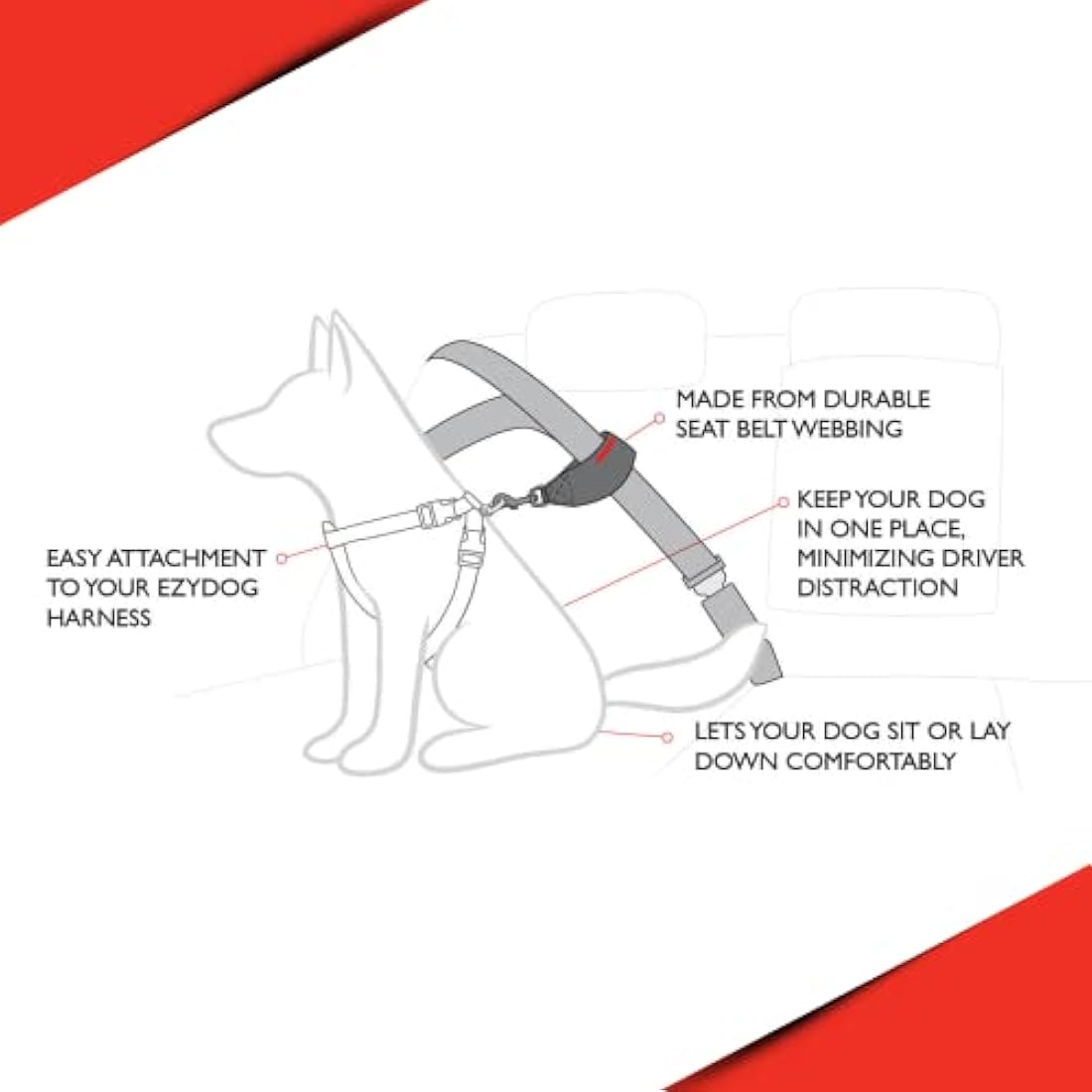 EZYDOG Dog Seat Belt | Car Restraint Harness, Safety Seat Belt for Trips, UK Universal, Rule 57 Compliant