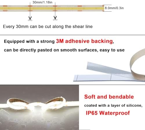 TOPAI 10M COB LED Strip Daylight White Waterproof, 24V LED Strip Lights 5000K, Outdoor IP65, CRI>93 Super Bright 7000Lm, 384LEDs/M Dotless Uniform LED Tape for Room Cabinet Home DIY Lighting Projects