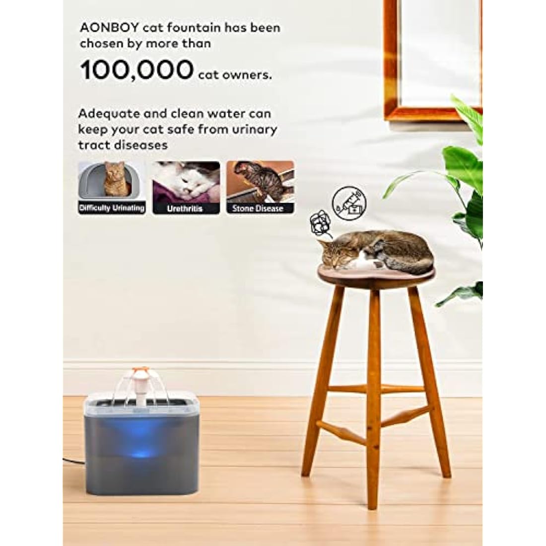 AONBOY Cat Water Fountain with 6 Filters（grey）