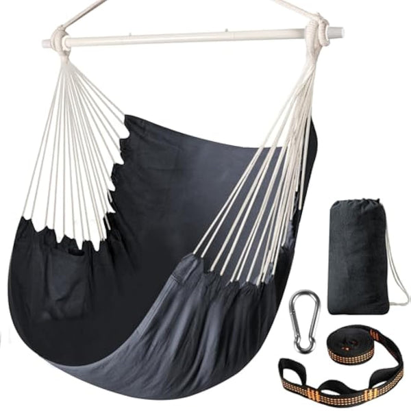 Chihee Hammock Chair Swing Chair Strong Metal Collapsible Spreader Bar Portable Hanging Chair Max 330 lbs Comfy Seat Patio Lawn Chair Cotton Blended for Superior Comfort Durability Indoor Outdoor