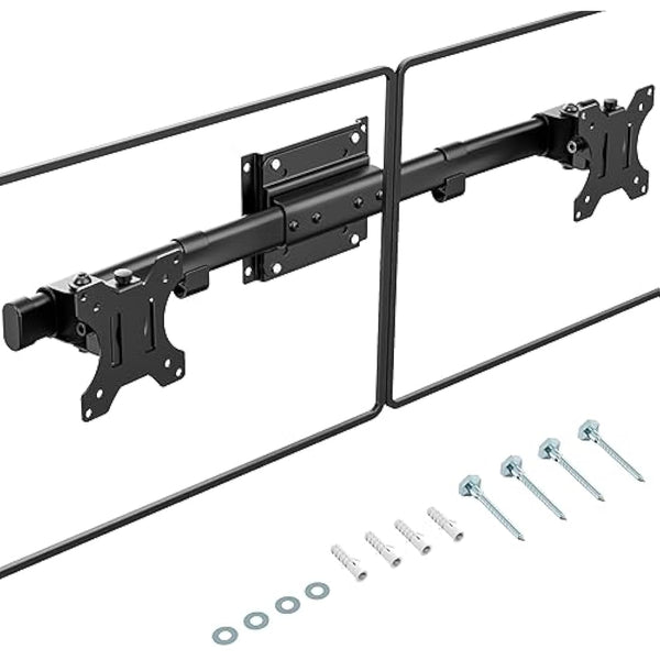 Dual Monitor Wall Mount, Single to Double VESA Adapter for 2 Displays 13 to 27 inch, Horizontal Assembly Max. 10kg, VESA 75x75/100x100mm