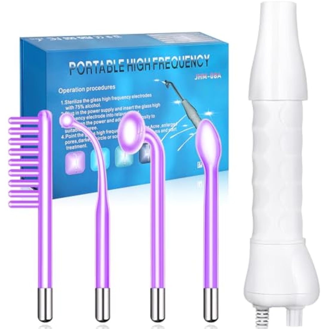 Yofuly High F-requency Face Wand with 4 Violet Beauty Stabs, Portable High F-requency Facial Machine, Professional Skin Tightening Machine for Facial Beauty, Face Device for Skin Care Home Salon Use