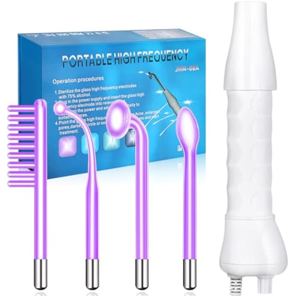 Yofuly High F-requency Face Wand with 4 Violet Beauty Stabs, Portable High F-requency Facial Machine, Professional Skin Tightening Machine for Facial Beauty, Face Device for Skin Care Home Salon Use