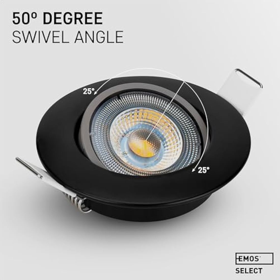 EMOS LED Spot Lights Ceiling Round 5W / 450lm, 6500K Cold White | 50° Tilt Swivel Recessed Ceiling Lights, Ultra Slim | Pack of 6 Recessed LED Downlights for Ceiling, Mains Powered, Black