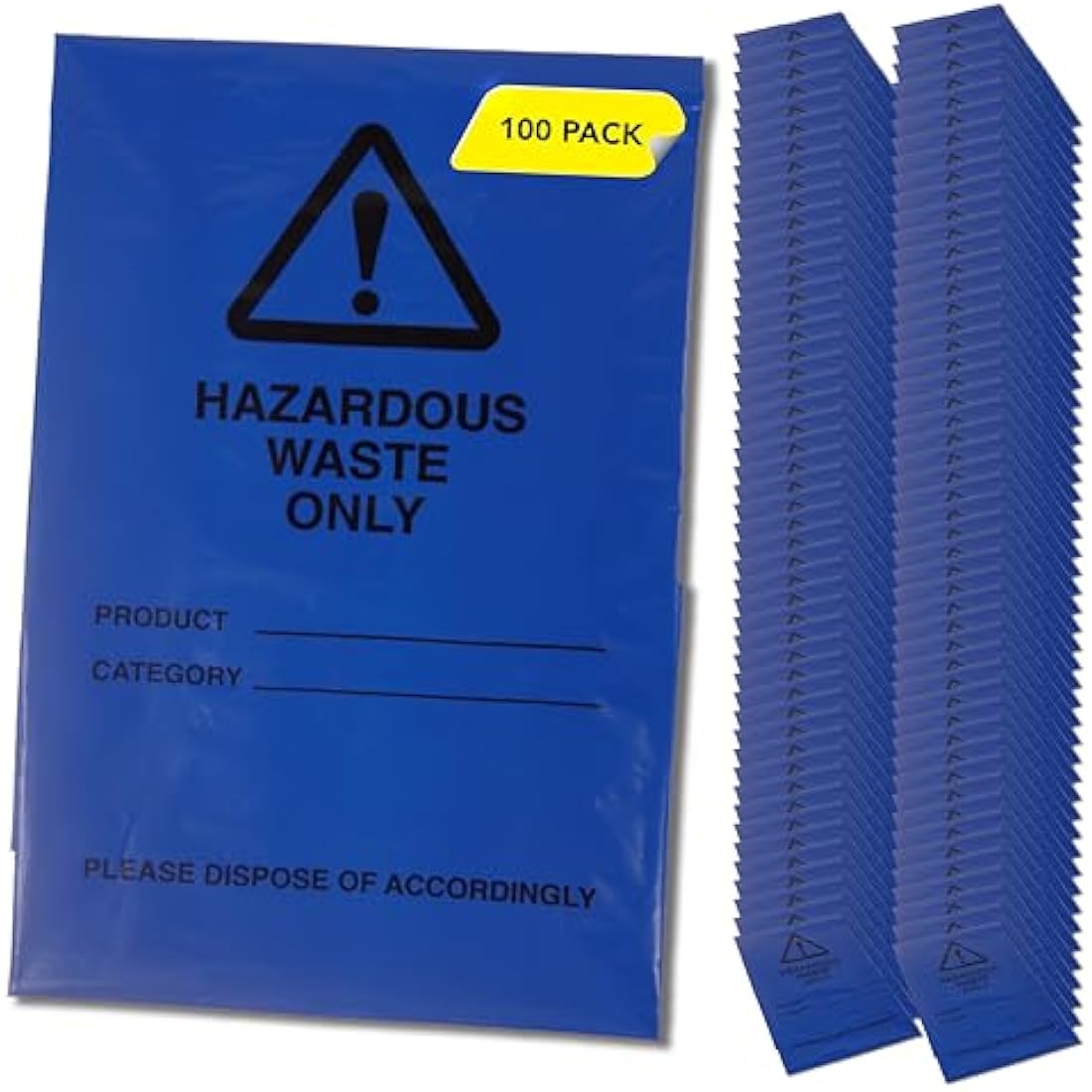 Hazardous Waste Bags - Blue - Pollution Control, Dangerous Waste Disposal, Clear and Easy to Identify, Hard Wearing, Domestic & Commercial Use, High Strength, Quality Sack (100)