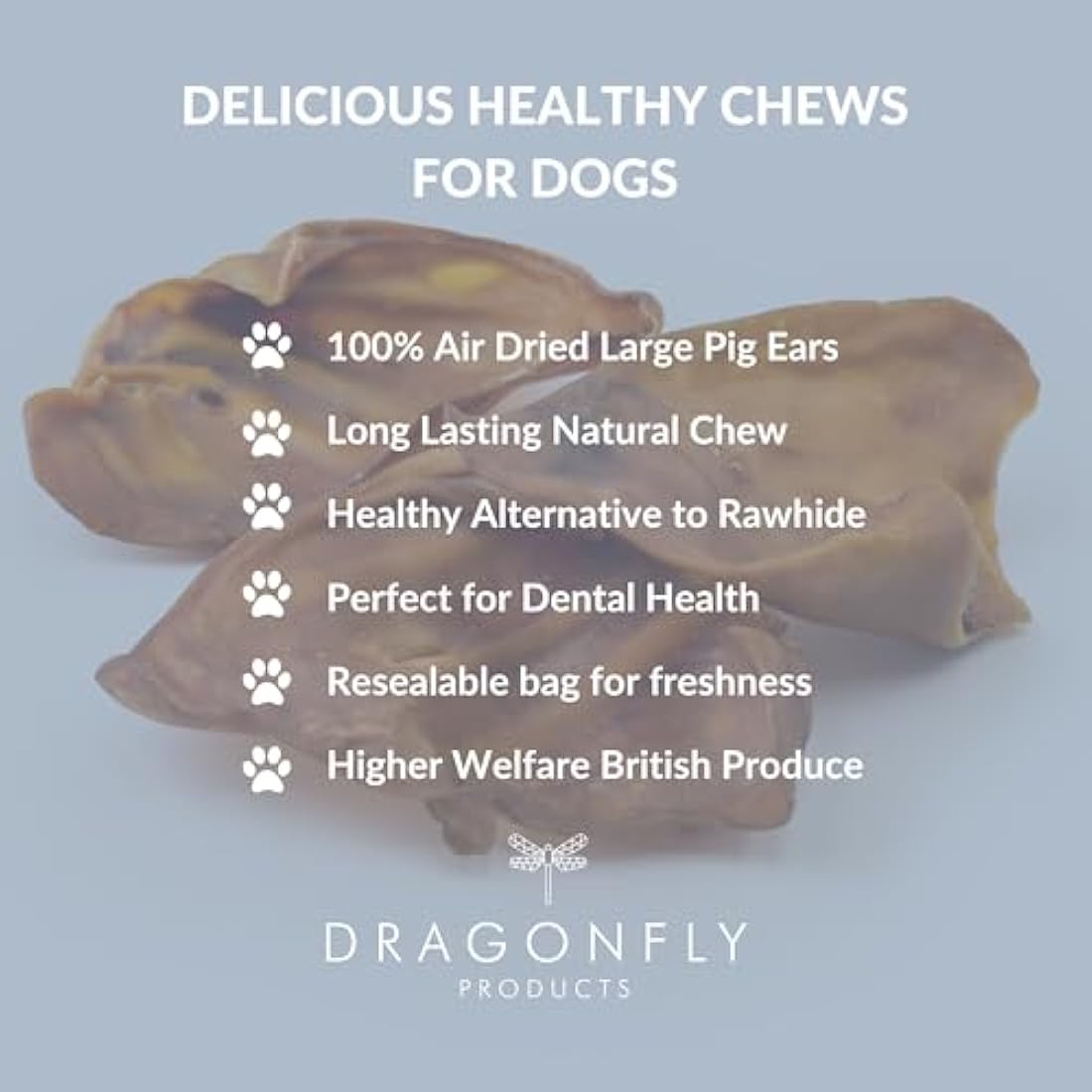Dragonfly Products Pigs Ears For Dogs | 25 Large Pieces | British Whole Pork Ear Chew | Natural Raw Healthy Treat | Grain Free Long Lasting Snack