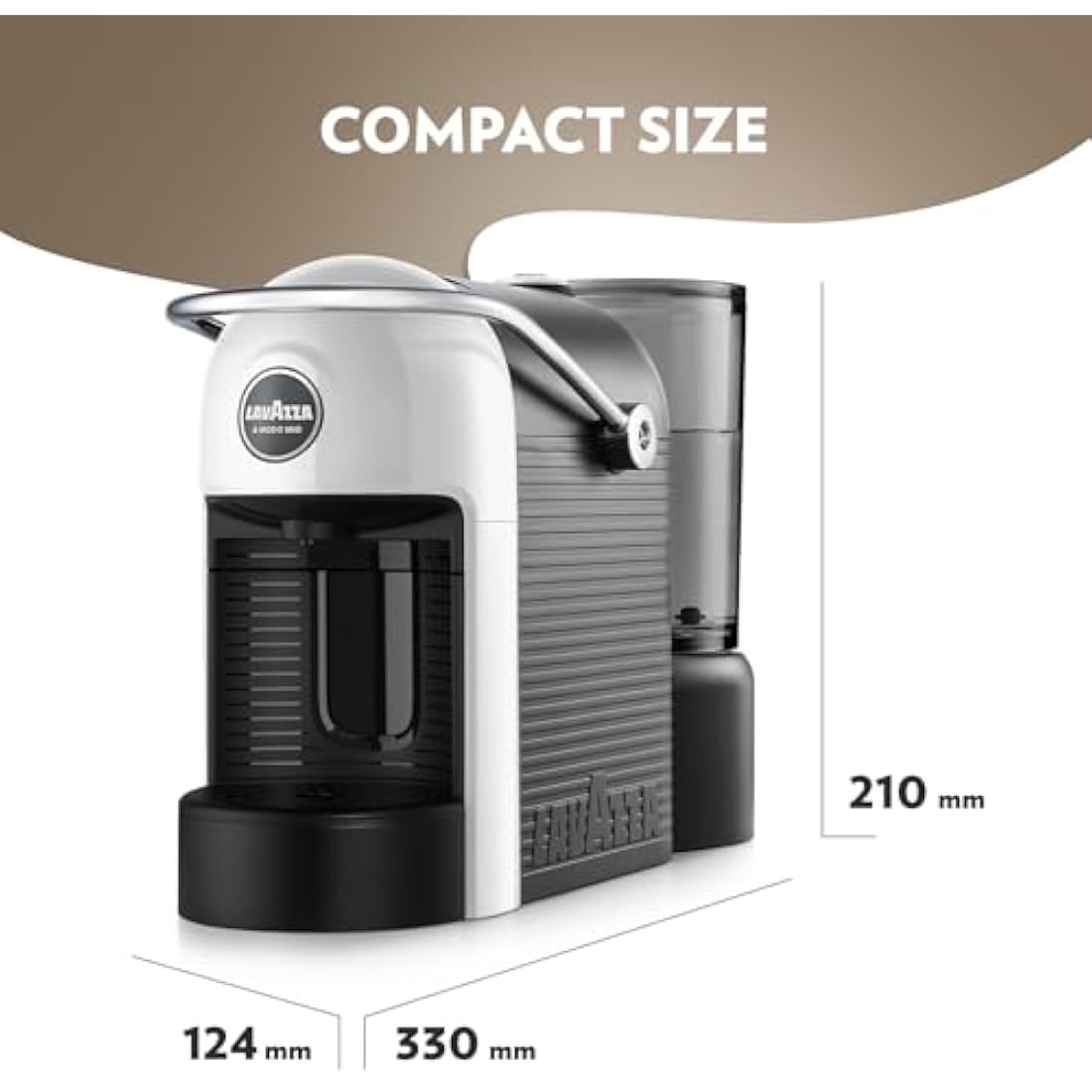 Lavazza, A Modo Mio Jolie EVO, Coffee Capsule Machine, Made from 36% Recycled Plastic, Compatible with A Modo Mio Pods, with Removable Cup Rest, Automatic Shut-Off, 1250 W, 220–240 V, 50–60 Hz, White