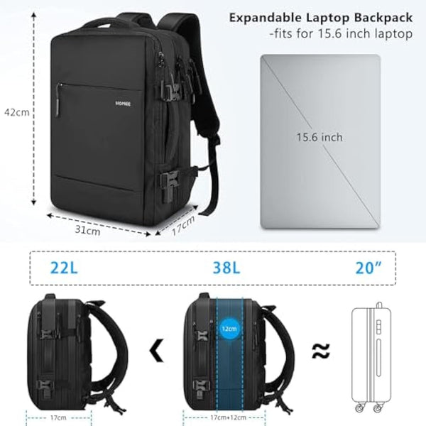 HOMIEE 45x36x20cm Cabin Bag for Easyjet 22L-38L Expandable Carry On Travel Backpack with USB Charging Port Flight Approved Underseat Hand Luggage Bag 15.6 Inch Laptop Rucksack Business School Daypack